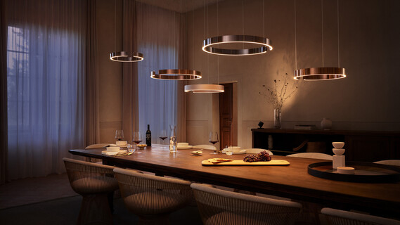 Occhio mito sospeso Designleuchten über Esstisch