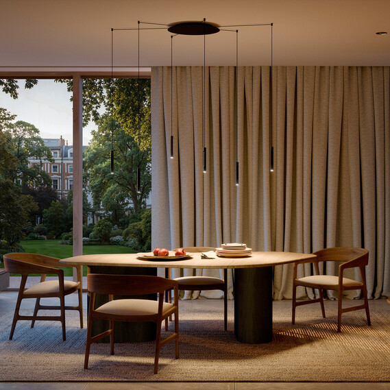 Occhio coro sospeso spider 6 pendant luminaire in dining room surrounding