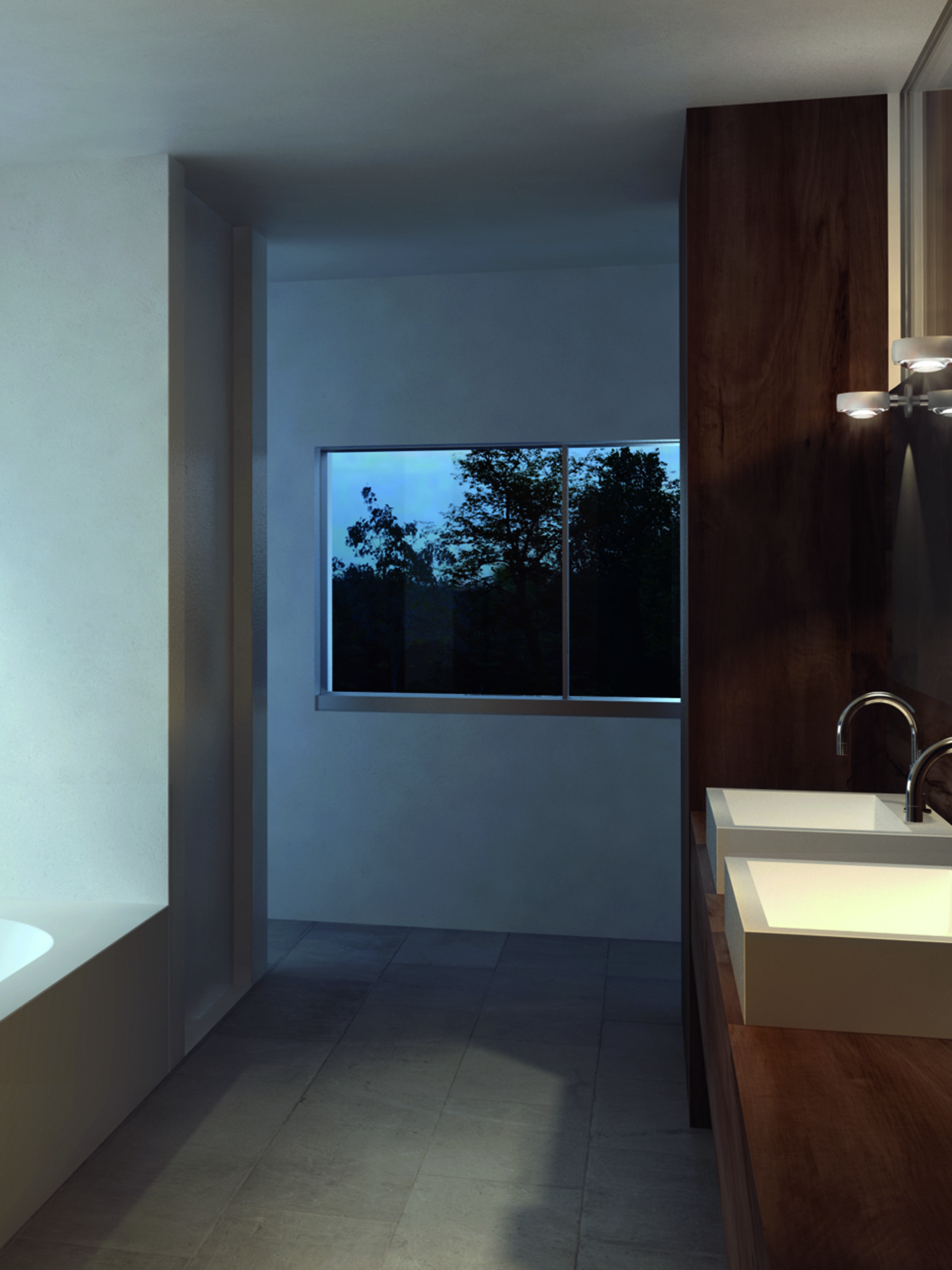 Sento verticale wall luminaire in white beside bathroom mirror