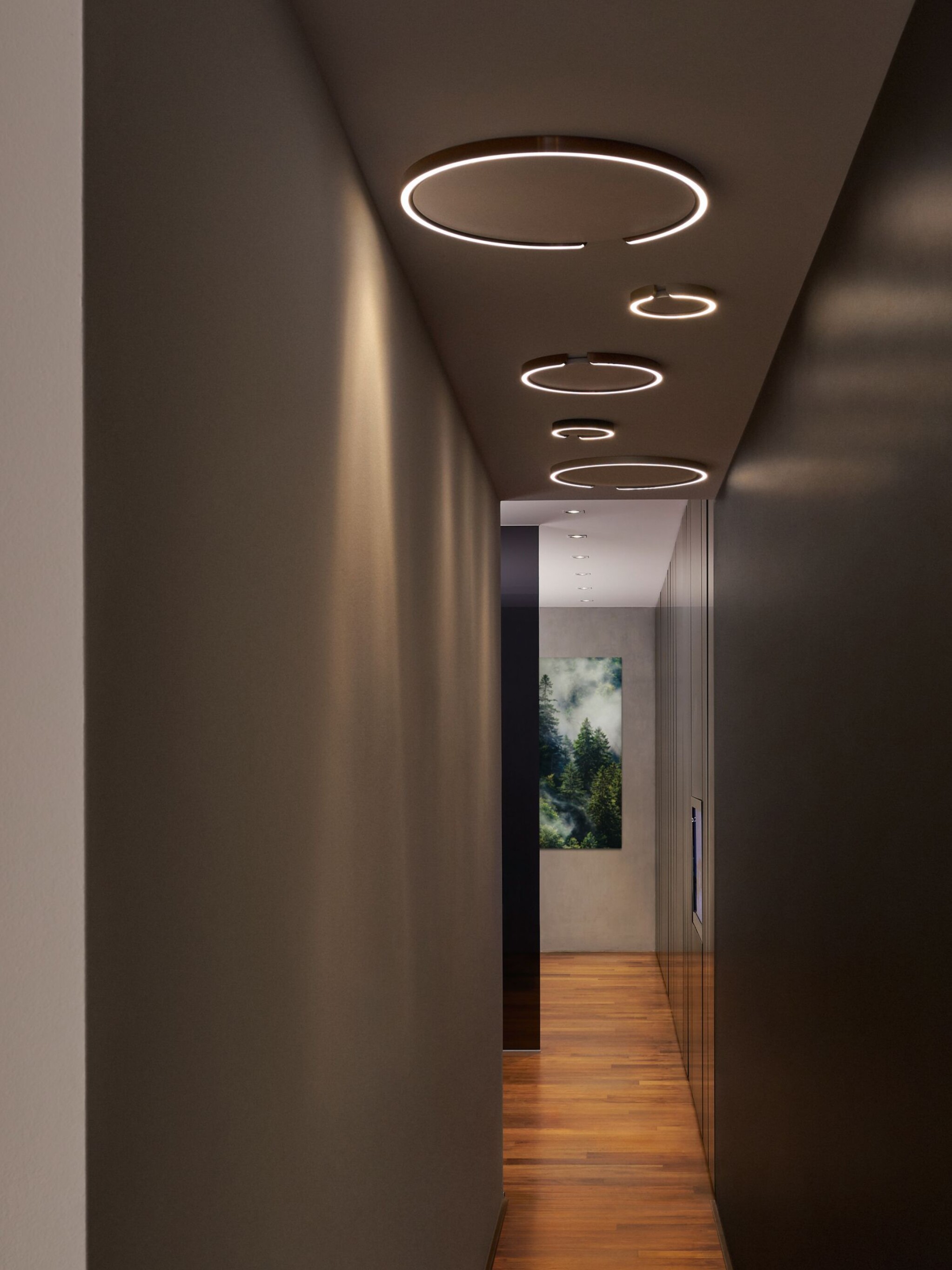 Smart ceiling lighting in modern corridor