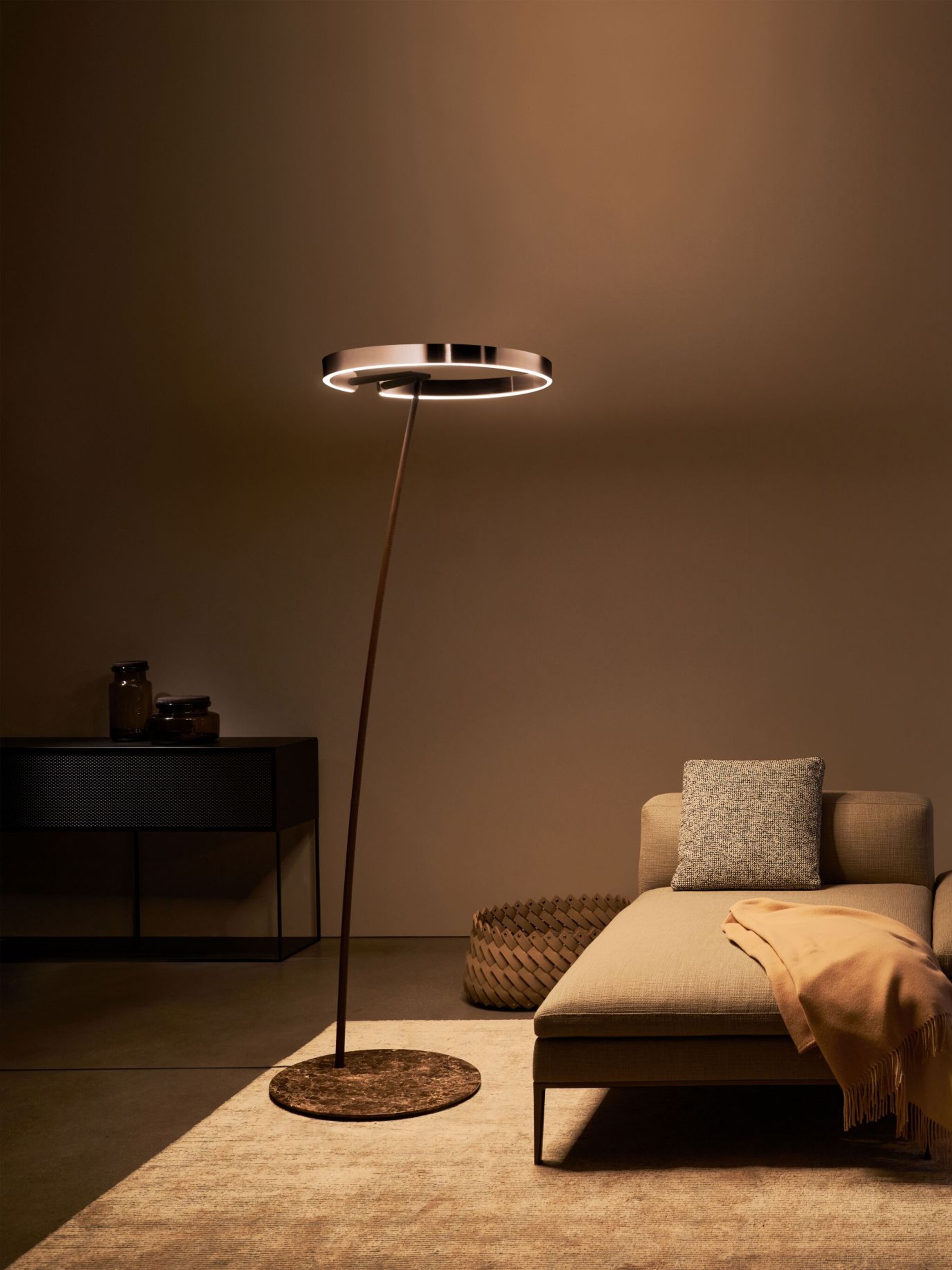 Mito raggio floor luminaire in living room with warm light