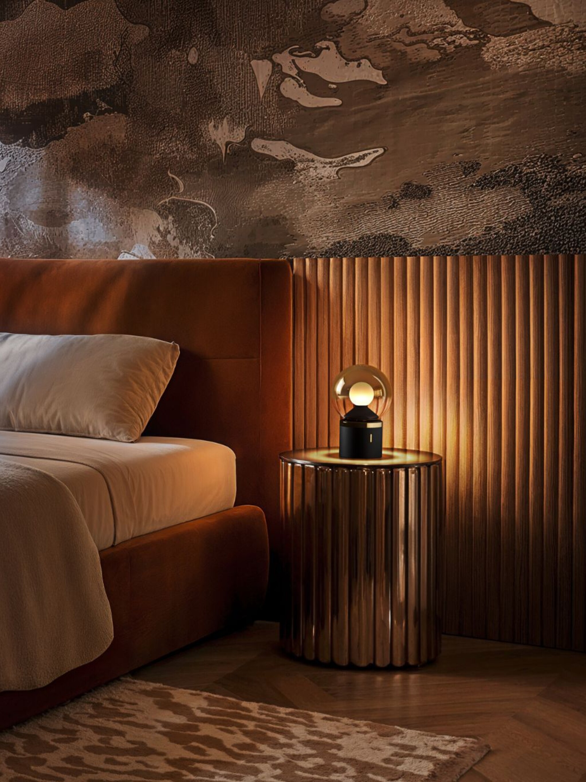 Luna pura gold wireless luminaire in bedroom setting