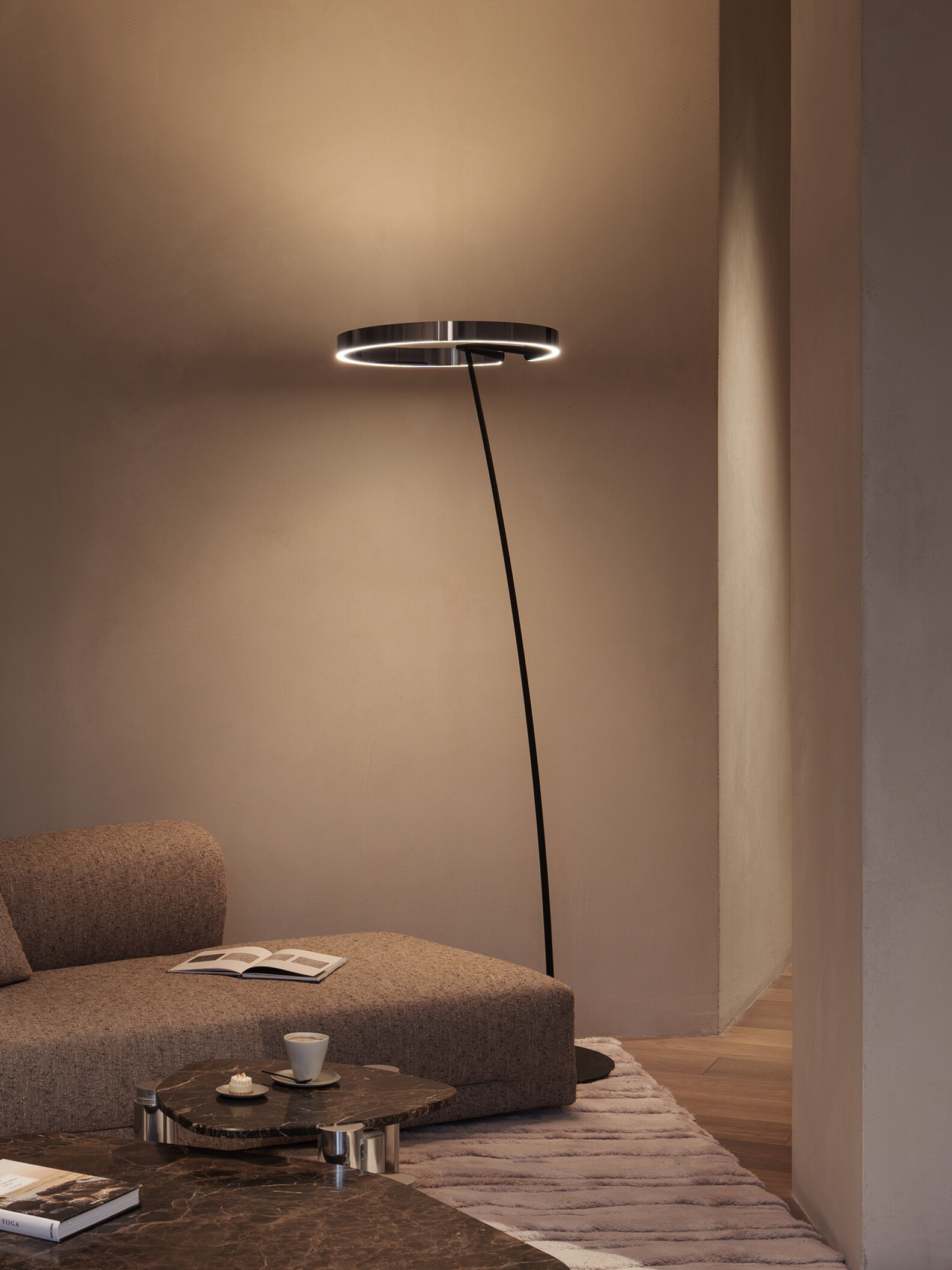Occhio Mito raggio dark chrome in luxury living room alongside Molteni furniture - floor luminaire available in Dubai