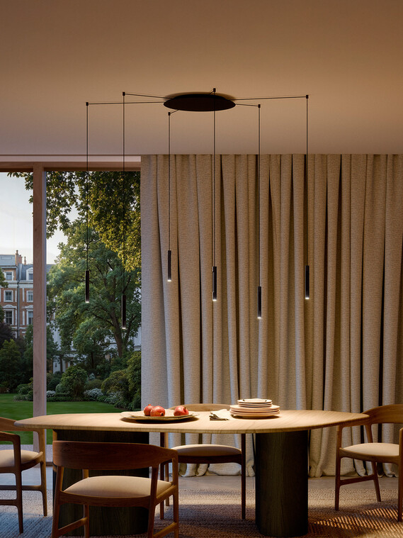 Occhio coro sospeso spider 6 pendant luminaire in dining room surrounding