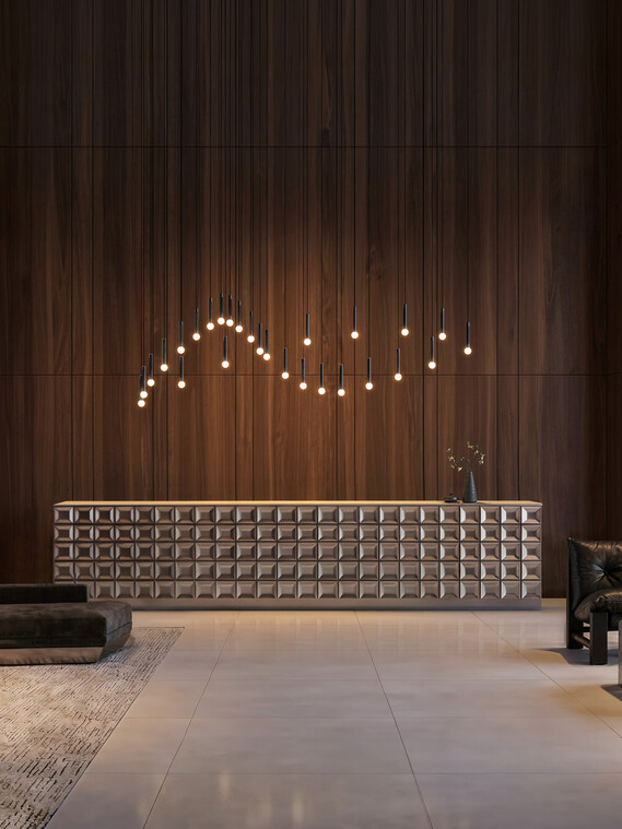 Occhio Coro moon wave luminaire skulpture design luminaire construction over bar table