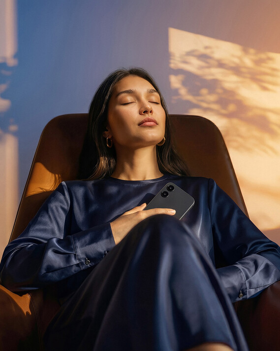 Occhio ONE control system woman holding smartphone
